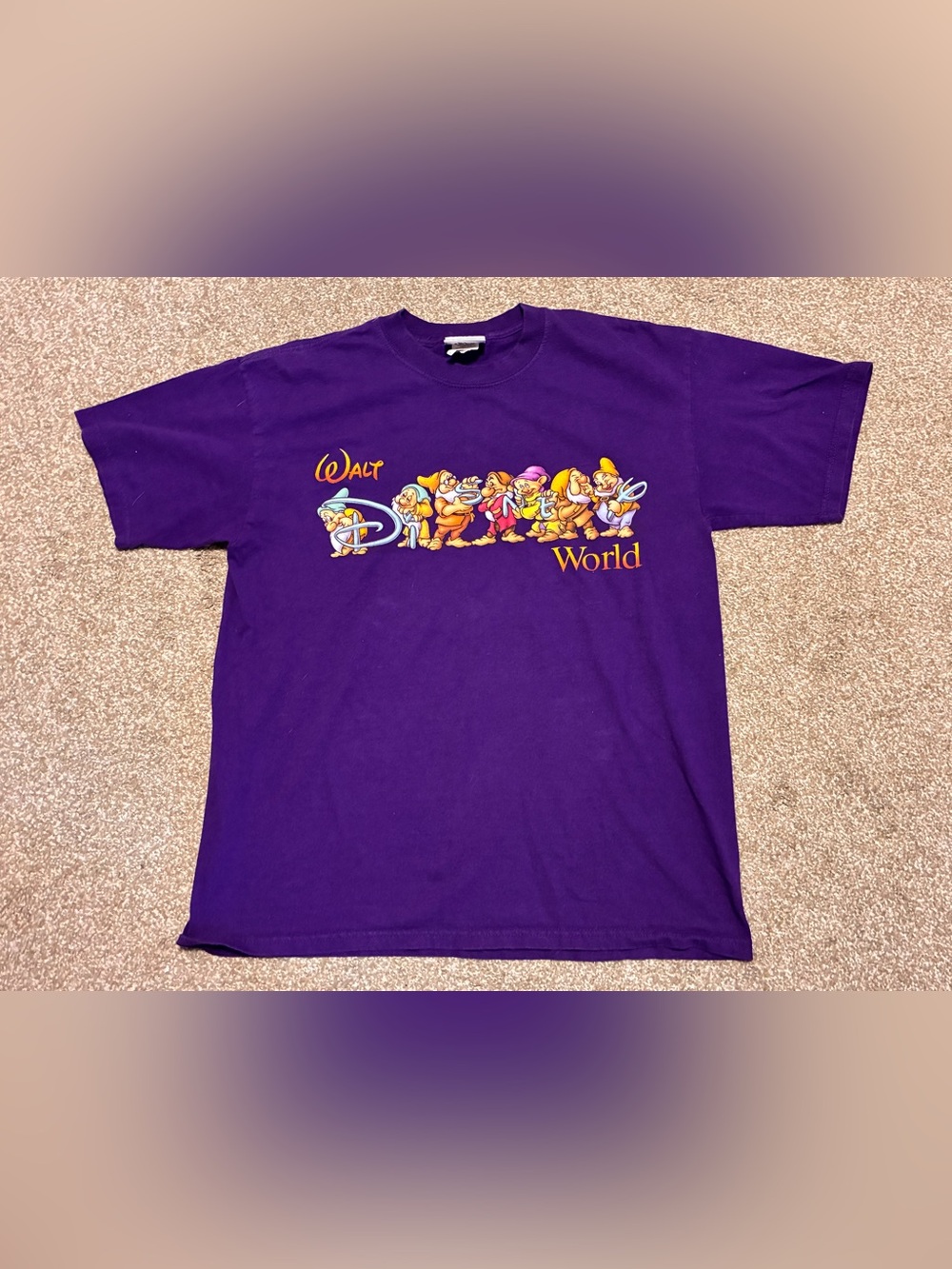 Vintage 90s Y2K Walt Disney World Sz L T-Shirt Purple Snow White Seven Dwarves